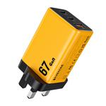 WK WP-U157 67W USB-C / Type-Cx2, USB GaN Fast Charger, Plug Type:UK Plug(Yellow)