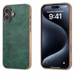 For iPhone 16 Nano Electroplating Dual Color Lichi Texture PU Phone Case(Green)