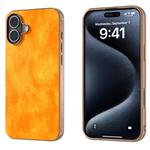 For iPhone 16 Plus Nano Electroplating Dual Color Lichi Texture PU Phone Case(Orange)