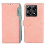 For Xiaomi 14T Pro ABEEL Color Block Magnetic RFID Leather Phone Case(Pink-Cyan)