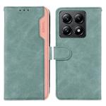 For Xiaomi 14T Pro ABEEL Color Block Magnetic RFID Leather Phone Case(Cyan-Pink)