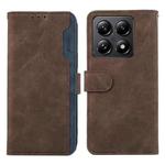 For Xiaomi 14T Pro ABEEL Color Block Magnetic RFID Leather Phone Case(Brown-Blue)