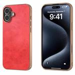 For iPhone 16 Nano Electroplating Dual Color Cowhide Texture Protective Phone Case(Red)