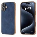 For iPhone 16 Nano Electroplating Dual Color Cowhide Texture Protective Phone Case(Blue)