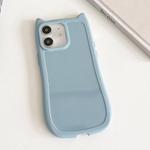 For iPhone 11 Frosted Solid Color Cat Head TPU Phone Case(Blue)