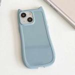 For iPhone 14 Frosted Solid Color Cat Head TPU Phone Case(Blue)