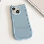 For iPhone 14 Plus Frosted Solid Color Cat Head TPU Phone Case(Blue)