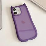 For iPhone 11 Frosted Transparent Cat Head TPU Phone Case(Purple)