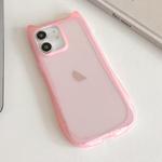 For iPhone 12 Frosted Transparent Cat Head TPU Phone Case(Pink)