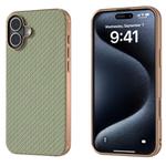 For iPhone 16 Plus Nano Electroplating Carbon Fiber Texture Phone Case(Green)