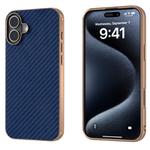 For iPhone 16 Nano Electroplating Carbon Fiber Texture Phone Case(Navy Blue)