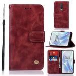 For OnePlus 8 Copper Buckle Retro Crazy Horse Texture Horizontal Flip Leather Case with Holder & Card Slots & Wallet(Wine Red)