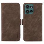 For Motorola Edge 50 5G Global ABEEL Frosted Magnetic RFID Leather Phone Case(Brown)