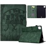 For iPad Pro 11 2024 Cats Embossed Leather Smart Tablet Case(Green)