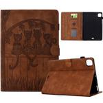 For iPad Pro 11 2024 Cats Embossed Leather Smart Tablet Case(Brown)