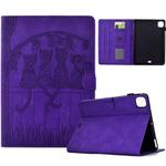 For iPad Pro 11 2024 Cats Embossed Leather Smart Tablet Case(Purple)