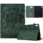 For iPad 10th Gen 10.9 2022 Cats Embossed Leather Smart Tablet Case(Green)