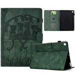 For iPad 10.2 2021 / 2020 / 10.5 2019 Cats Embossed Leather Smart Tablet Case(Green)