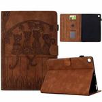 For iPad 10.2 2021 / 2020 / 10.5 2019 Cats Embossed Leather Smart Tablet Case(Brown)