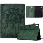 For iPad mini 6 / mini 2024 Cats Embossed Leather Smart Tablet Case(Green)