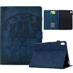 For iPad mini 6 Cats Embossed Leather Smart Tablet Case(Dark Blue)