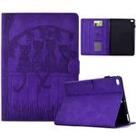 For iPad mini 5 / 4 / 3 / 2 / 1 Cats Embossed Leather Smart Tablet Case(Purple)