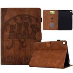 For Samsung Galaxy Tab A7 Lite T220 Cats Embossed Leather Tablet Case(Brown)