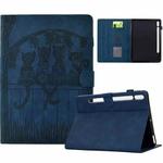 For Samsung Galaxy Tab S9 / S9 FE Cats Embossed Leather Smart Tablet Case(Dark Blue)