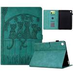 For Samsung Galaxy Tab A9+ Cats Embossed Leather Smart Tablet Case(Light Blue)