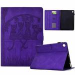 For Samsung Galaxy Tab A9+ Cats Embossed Leather Smart Tablet Case(Purple)