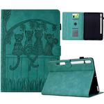 For Samsung Galaxy Tab S8 / S7 Cats Embossed Leather Smart Tablet Case(Light Blue)