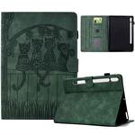 For Samsung Galaxy Tab S10 FE+ Cats Embossed Leather Smart Tablet Case(Green)