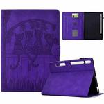 For Samsung Galaxy Tab S10 FE+ Cats Embossed Leather Smart Tablet Case(Purple)