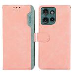 For Motorola Edge 50 5G Global ABEEL Color Block Magnetic RFID Leather Phone Case(Pink-Cyan)