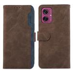 For Motorola Moto G55 5G ABEEL Color Block Magnetic RFID Leather Phone Case(Brown-Blue)