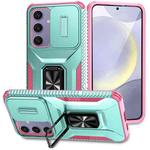 For Samsung Galaxy S24 FE 5G Sliding Camshield Holder Phone Case(Grey Green + Pink)