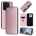 For Xiaomi 14T Carbon Fiber Texture Flip Leather Phone Case(Pink)