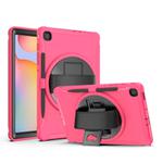 For Samsung Galaxy Tab S6 Lite 360 Degree Rotation PC+TPU Protective Cover with Holder & Hand Strap & Pen Slot(Rose Red)