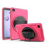 For Samsung Galaxy Tab A 8.4 (2020) T307 360 Degree Rotation PC+TPU Protective Cover with Holder & Hand Strap & Pen Slot(Rose Red)