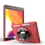 For iPad 10.2 360 Degree Rotation PC+TPU Protective Cover with Holder & Hand Strap & Pen Slot(Red)