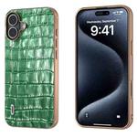 For iPhone 16 Plus ABEEL Electroplating Frame Crocodile Texture Genuine Leather Phone Case(Green)