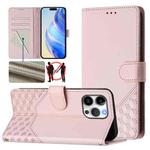 For iPhone 16 Pro Max Honeycomb Embossing RFID Leather Phone Case(Pink)