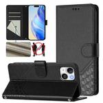 For iPhone 15 Plus Honeycomb Embossing RFID Leather Phone Case(Black)