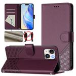 For iPhone 15 Plus Honeycomb Embossing RFID Leather Phone Case(Violet)