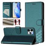 For iPhone 11 Pro Honeycomb Embossing RFID Leather Phone Case(Peacock Green)
