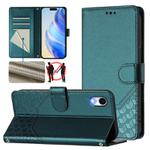 For iPhone XR Honeycomb Embossing RFID Leather Phone Case(Peacock Green)