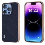 For iPhone 16 Pro Max ABEEL Electroplating Frame Cross Texture Genuine Leather Phone Case(Blue)