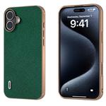 For iPhone 16 Plus ABEEL Electroplating Frame Cross Texture Genuine Leather Phone Case(Green)