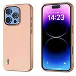 For iPhone 16 Pro Max ABEEL Electroplating Frame Genuine Leather + PC Litchi Texture Phone Case(Pink Gold)