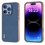 For iPhone 16 Pro Max ABEEL Electroplating Frame Genuine Leather + PC Litchi Texture Phone Case(Blue)